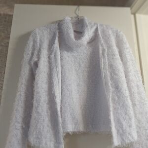 White Fuzzy Sweater and Cardigan Set
